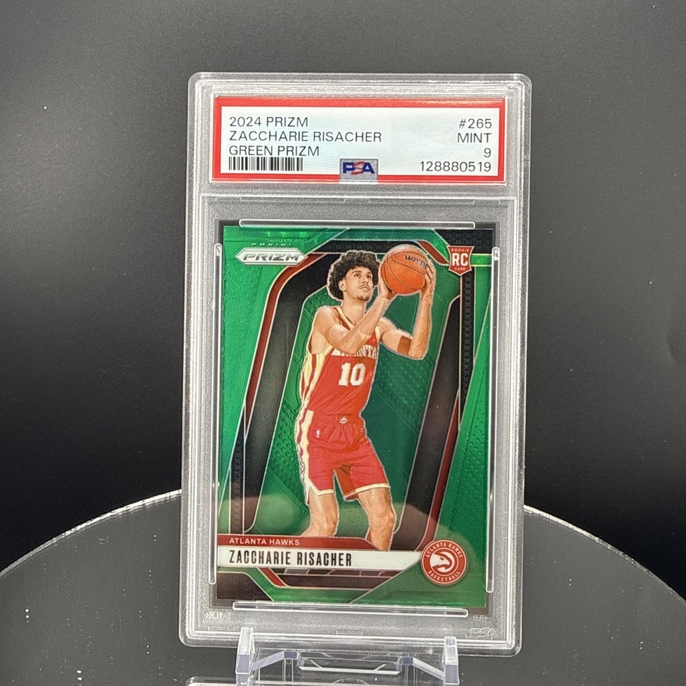 Panini Prizm Zaccharie Risacher Atlanta Hawks Rookie Green Prizm #265 PSA 9